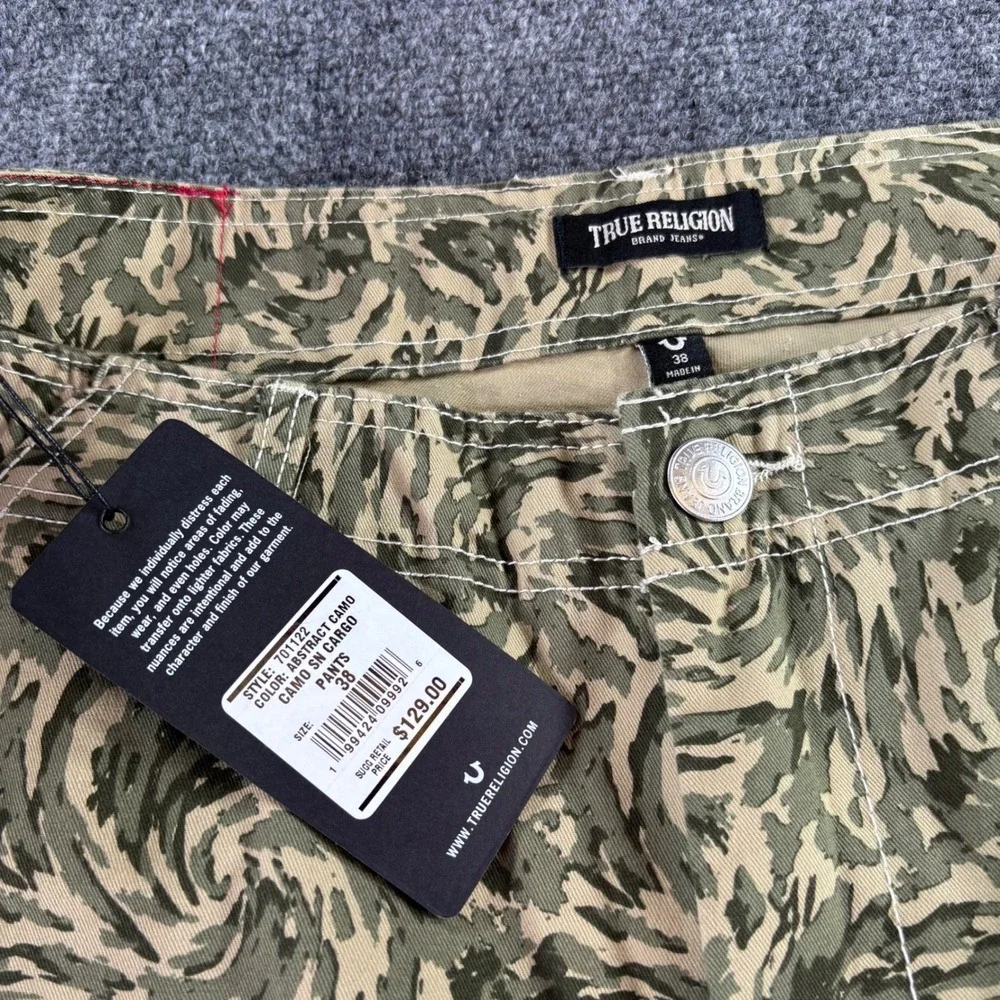 True Religion Cargo Pants Mens 38 Green Abstract Camo Swirl 701122 NWT